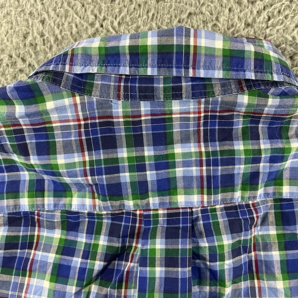 Ralph Lauren Boys XL 18-20 Plaid Button Down Shirt Long Sleeve Blue Green Pony